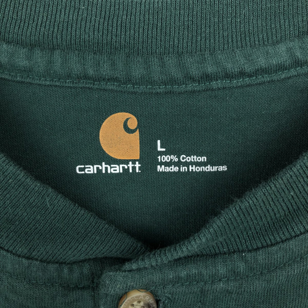 Carhartt Henley neck plain pocket long T-shirt long T men's L size cotton green type Vintage Second Hand