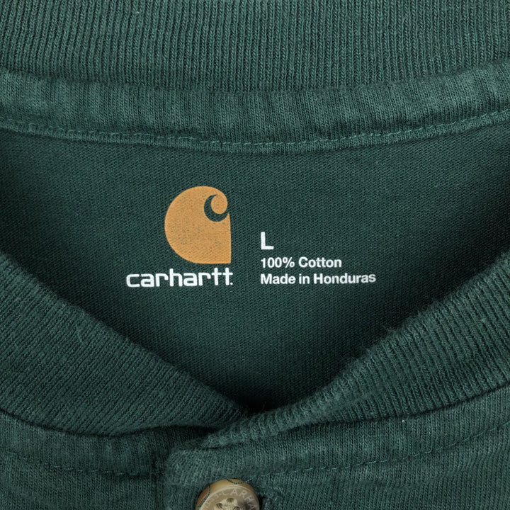 Carhartt Henley neck plain pocket long T-shirt long T men's L size cotton green type Vintage Second Hand