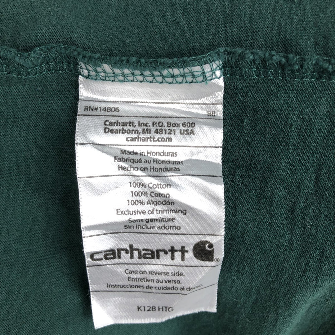 Carhartt Henley neck plain pocket long T-shirt long T men's L size cotton green type Vintage Second Hand