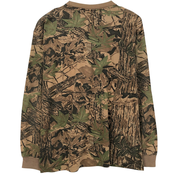 90'S REDHEAD Camouflage Pattern Real Tree Camo Long-Sleeve T-Shirt, Made in USA, Men's Size L (Equivalent), Vintage unclear brown type Vintage Second Hand