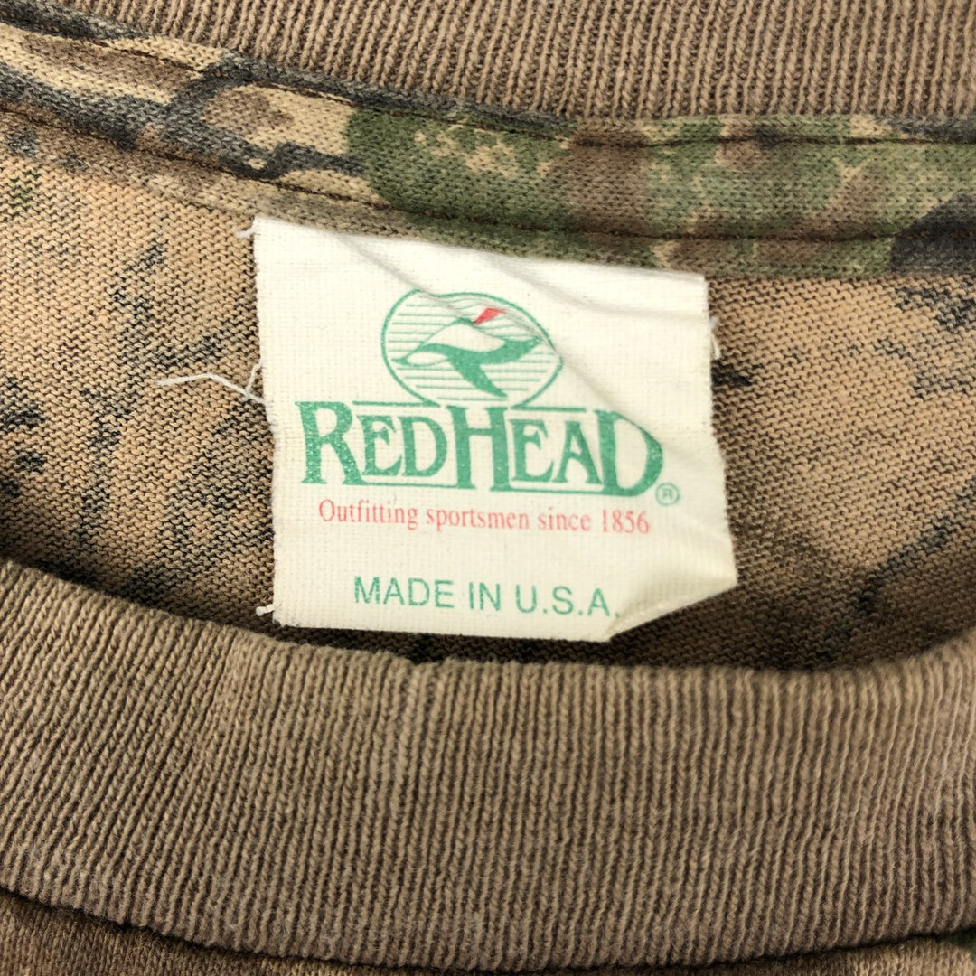 90'S REDHEAD Camouflage Pattern Real Tree Camo Long-Sleeve T-Shirt, Made in USA, Men's Size L (Equivalent), Vintage unclear brown type Vintage Second Hand