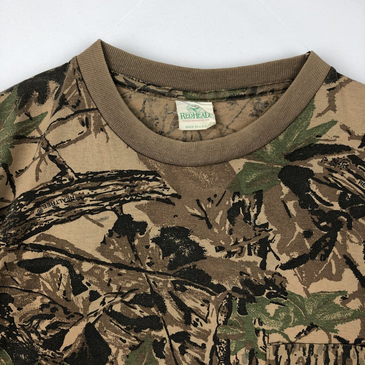 90'S REDHEAD Camouflage Pattern Real Tree Camo Long-Sleeve T-Shirt, Made in USA, Men's Size L (Equivalent), Vintage unclear brown type Vintage Second Hand