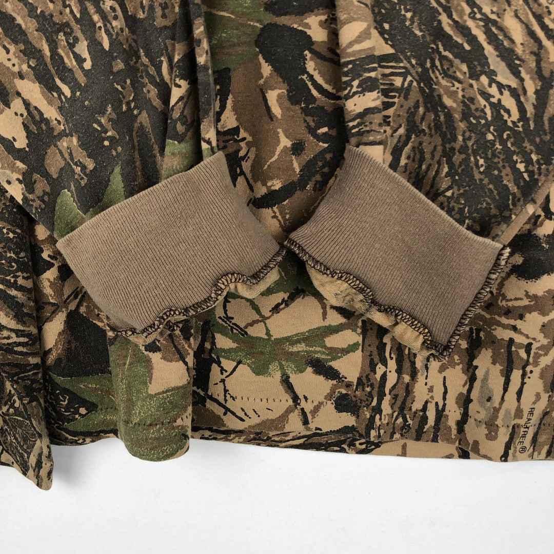 90'S REDHEAD Camouflage Pattern Real Tree Camo Long-Sleeve T-Shirt, Made in USA, Men's Size L (Equivalent), Vintage unclear brown type Vintage Second Hand