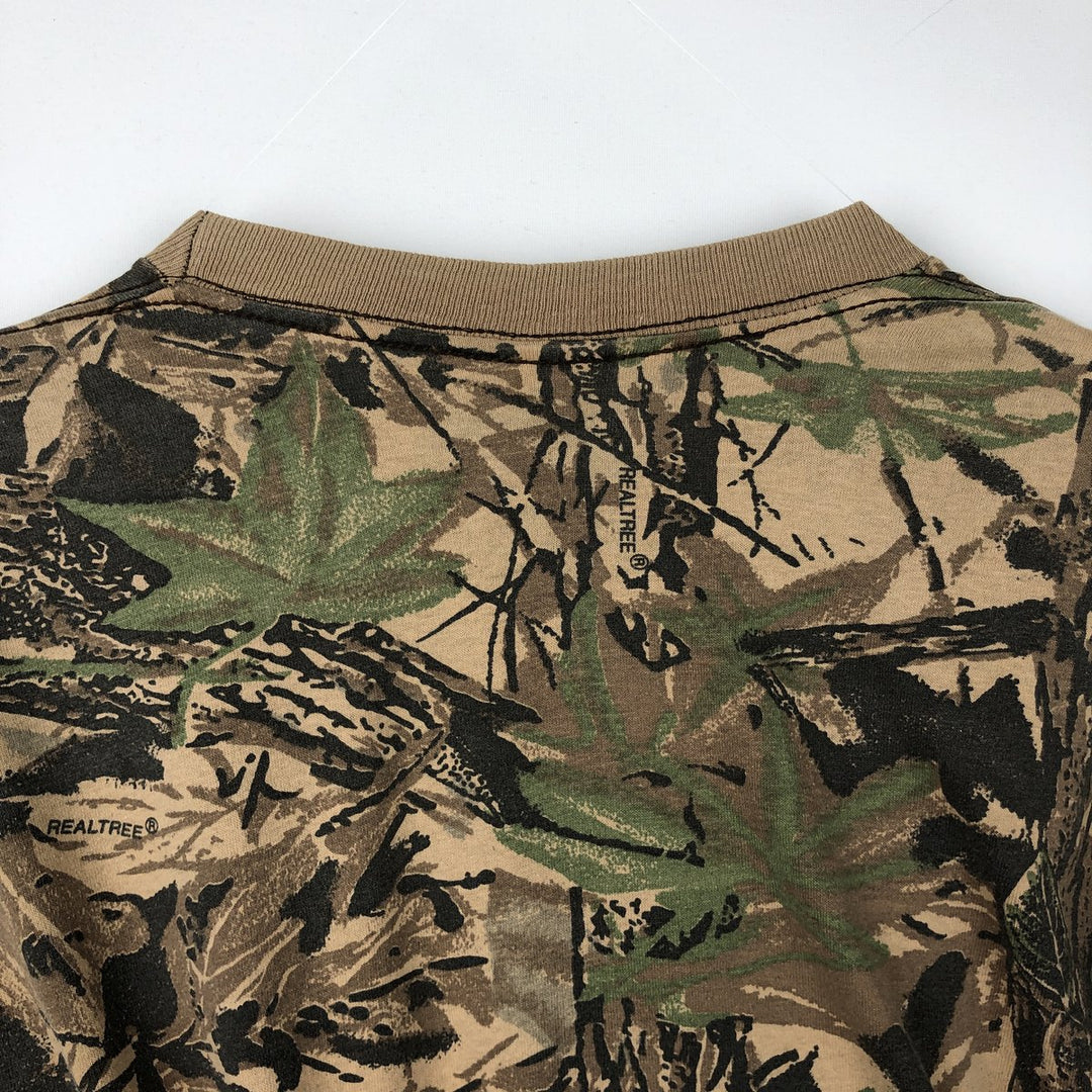 90'S REDHEAD Camouflage Pattern Real Tree Camo Long-Sleeve T-Shirt, Made in USA, Men's Size L (Equivalent), Vintage unclear brown type Vintage Second Hand