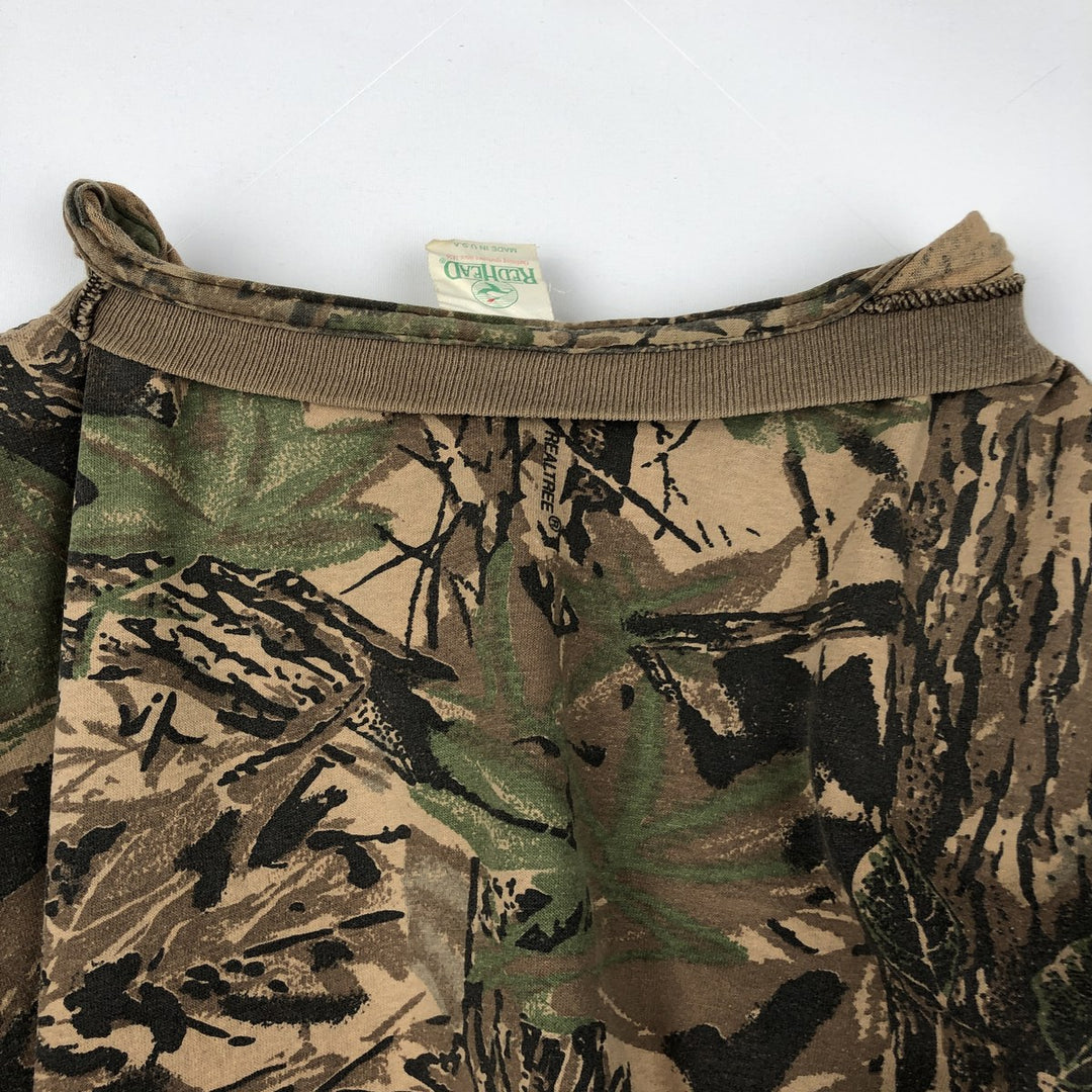 90'S REDHEAD Camouflage Pattern Real Tree Camo Long-Sleeve T-Shirt, Made in USA, Men's Size L (Equivalent), Vintage unclear brown type Vintage Second Hand