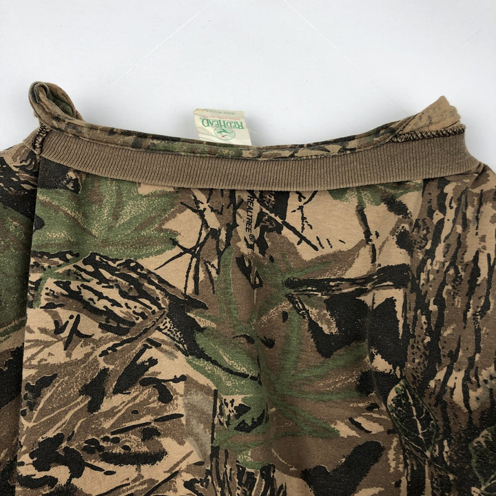 90'S REDHEAD Camouflage Pattern Real Tree Camo Long-Sleeve T-Shirt, Made in USA, Men's Size L (Equivalent), Vintage unclear brown type Vintage Second Hand