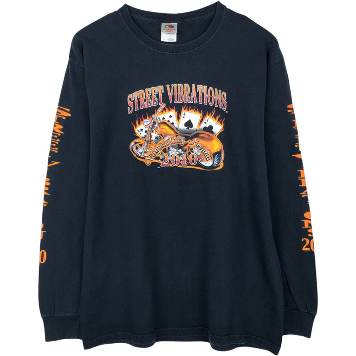 Fruit of the Loom Motorcycle Long-Sleeve T-Shirt (Men's Size L) cotton black type Vintage Second Hand
