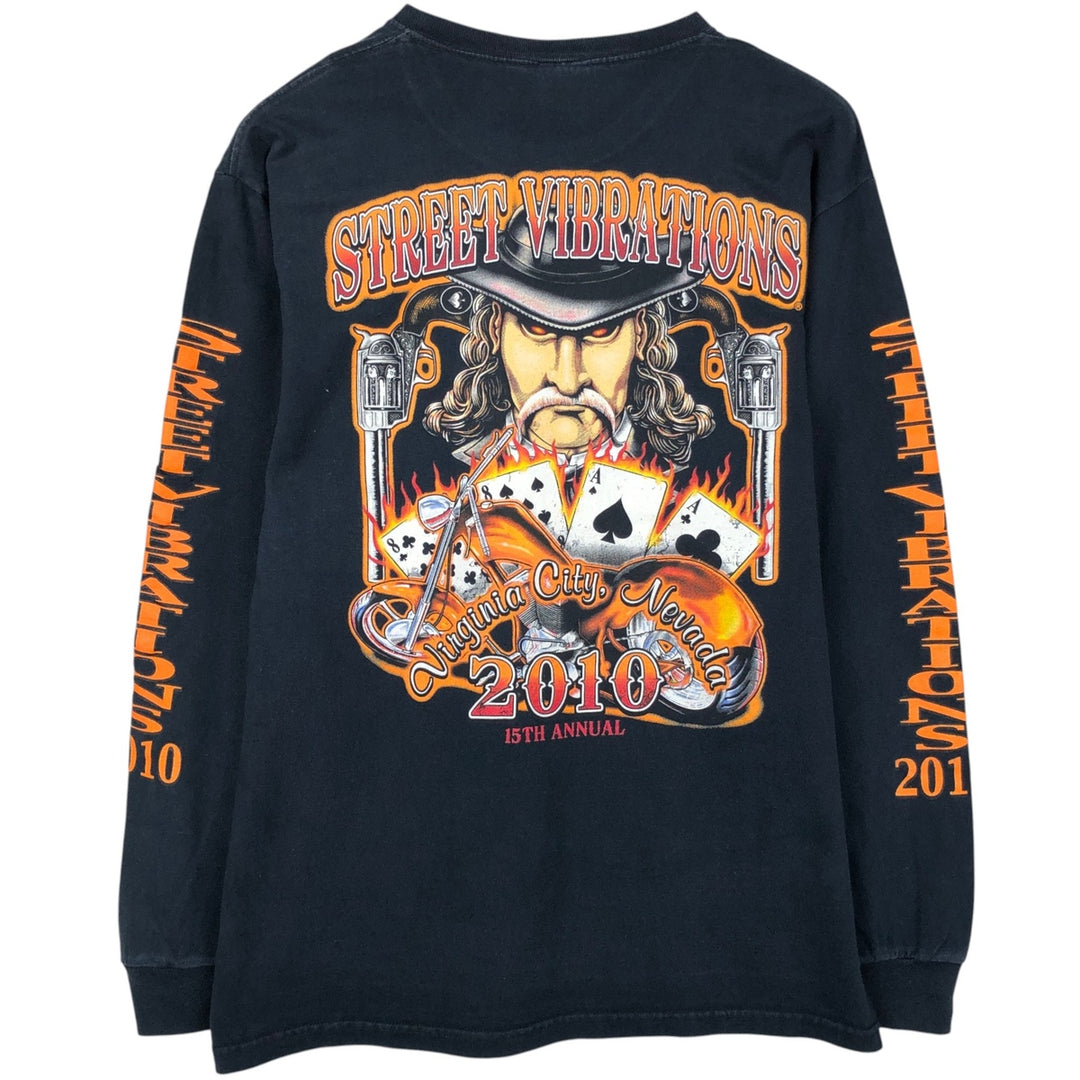 Fruit of the Loom Motorcycle Long-Sleeve T-Shirt (Men's Size L) cotton black type Vintage Second Hand