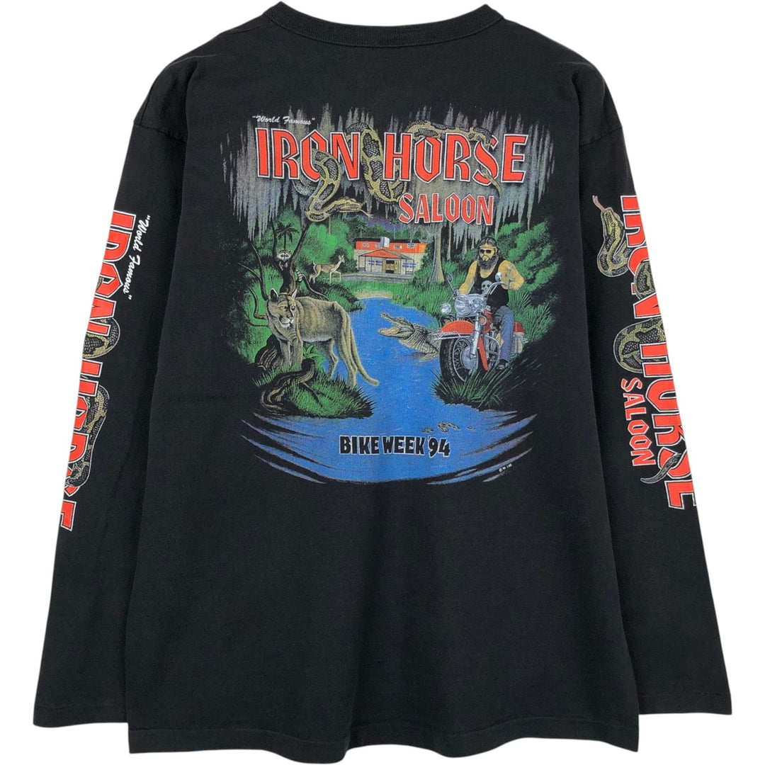 90'S Anvil Cotton Deluxe Snake Print Henley Neck Motorcycle Long-Sleeve T-Shirt, Made in USA, Men's XL Equivalent cotton black type Vintage Second Hand