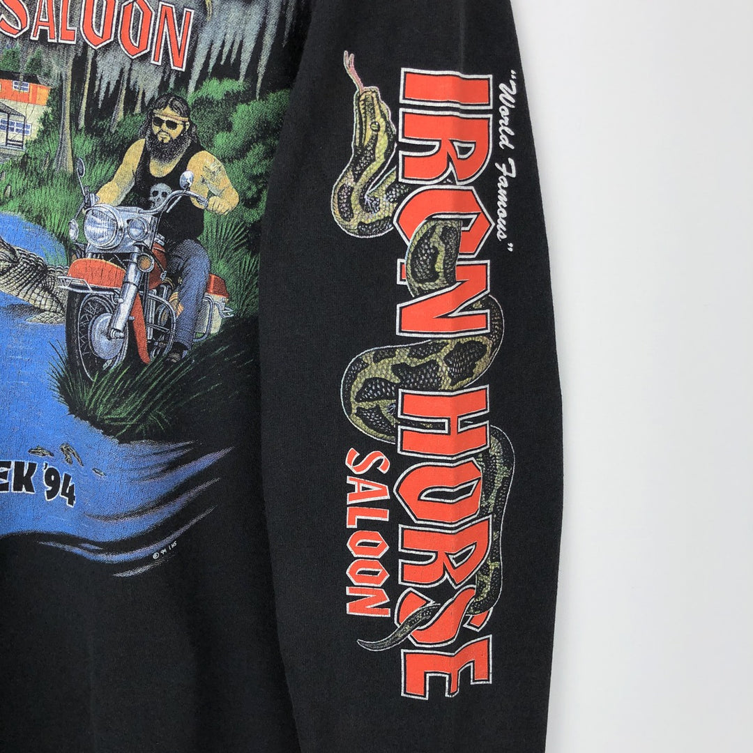 90'S Anvil Cotton Deluxe Snake Print Henley Neck Motorcycle Long-Sleeve T-Shirt, Made in USA, Men's XL Equivalent cotton black type Vintage Second Hand