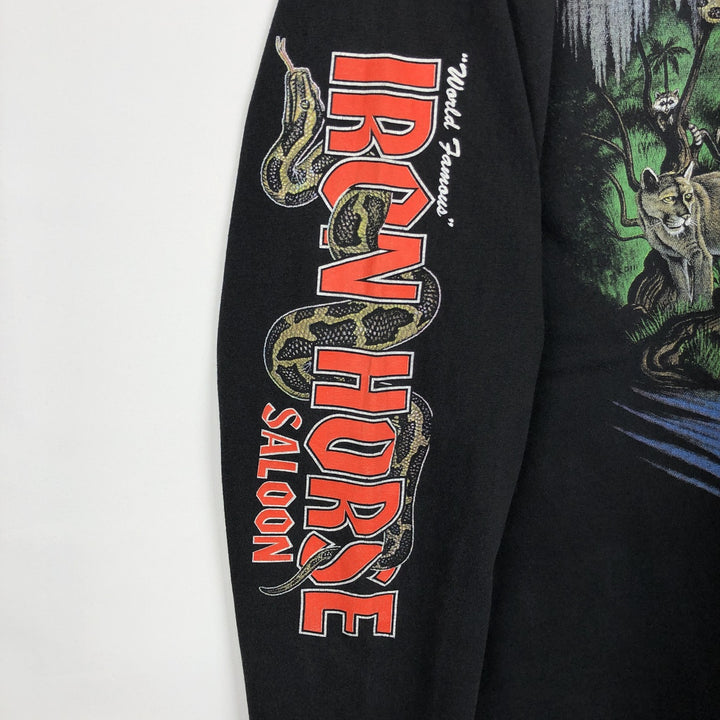 90'S Anvil Cotton Deluxe Snake Print Henley Neck Motorcycle Long-Sleeve T-Shirt, Made in USA, Men's XL Equivalent cotton black type Vintage Second Hand