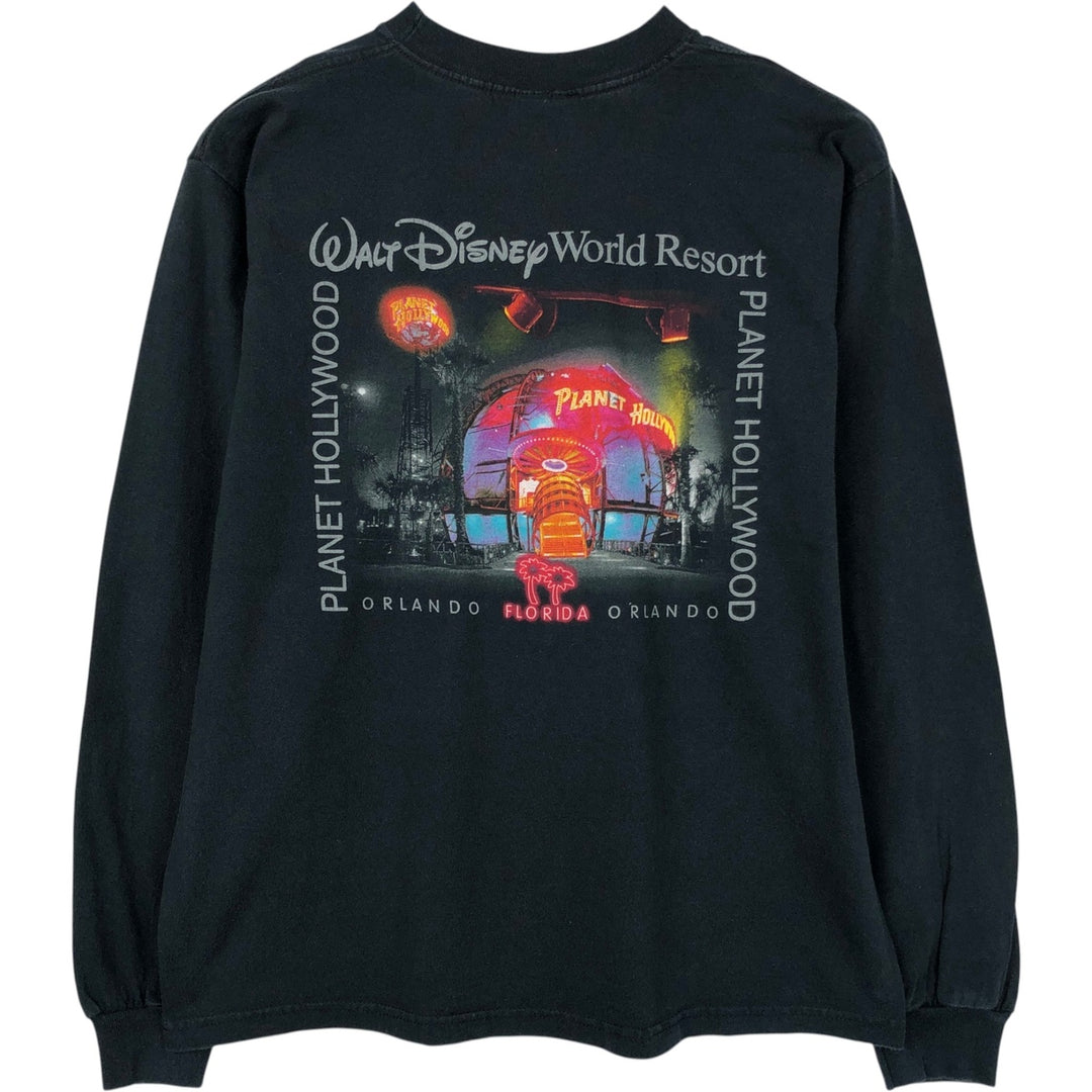 90'S Planet Hollywood Walt Disney World Resort Long-Sleeve T-Shirt, Men's Size M (approx.), Vintage cotton black type Vintage Second Hand