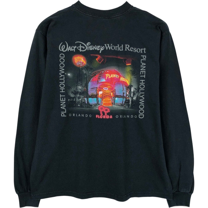 90'S Planet Hollywood Walt Disney World Resort Long-Sleeve T-Shirt, Men's Size M (approx.), Vintage cotton black type Vintage Second Hand