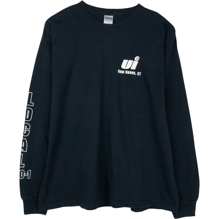 Gildan Fire Pattern Skull Pattern Parody Long-Sleeve T-Shirt (Men's XL equivalent) cotton black type Vintage Second Hand