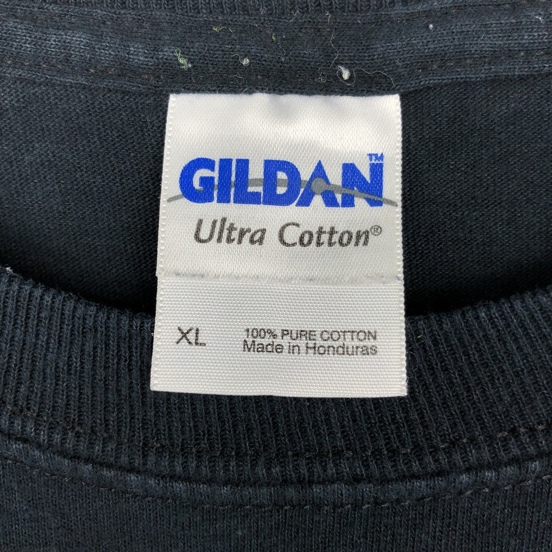 Gildan Fire Pattern Skull Pattern Parody Long-Sleeve T-Shirt (Men's XL equivalent) cotton black type Vintage Second Hand