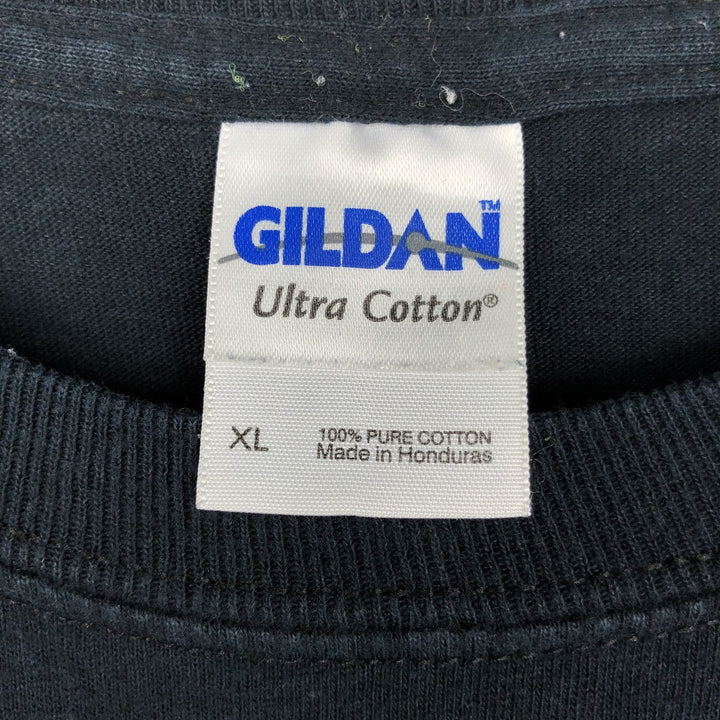 Gildan Fire Pattern Skull Pattern Parody Long-Sleeve T-Shirt (Men's XL equivalent) cotton black type Vintage Second Hand