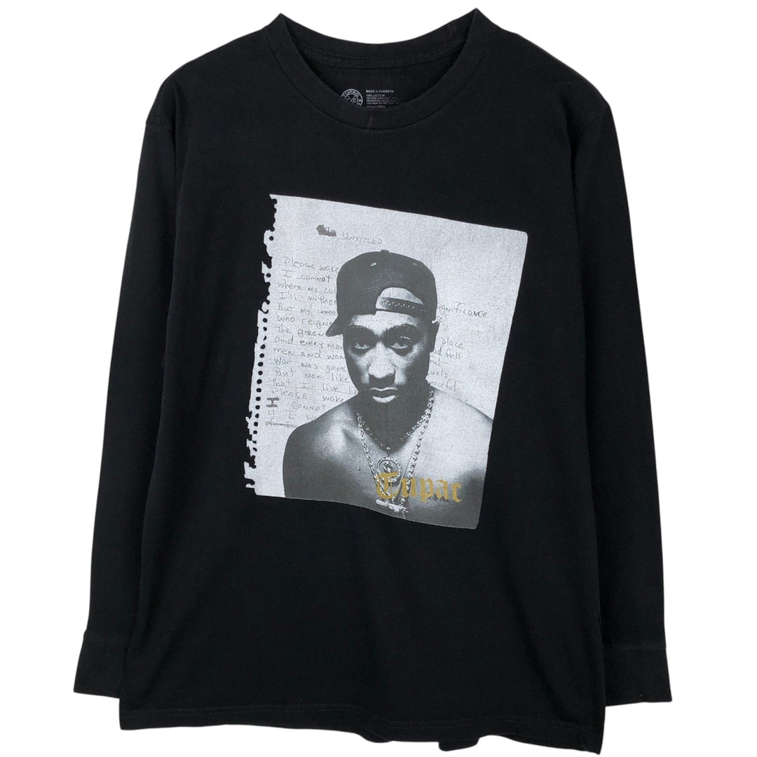 2pac Long-Sleeve Wrap T-Shirt (Men's Size M) cotton black type Vintage Second Hand