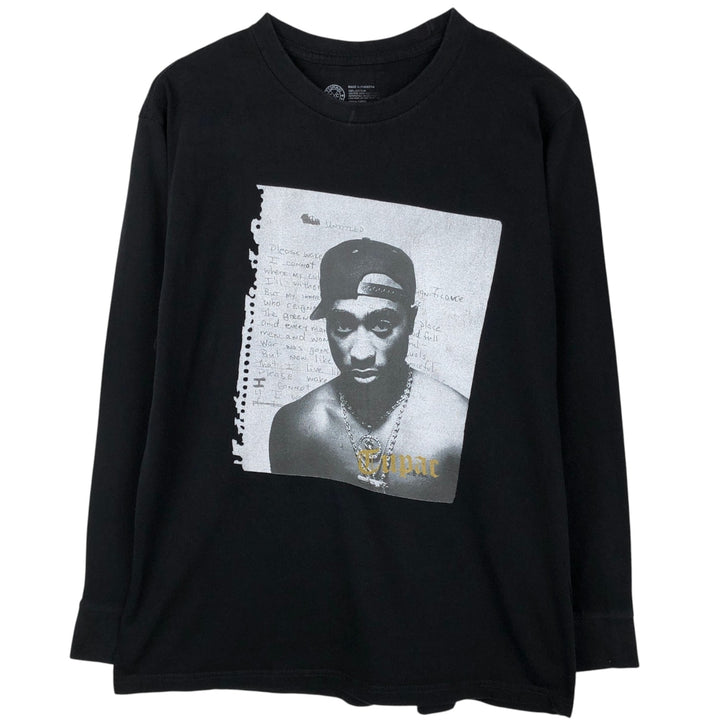 2pac Long-Sleeve Wrap T-Shirt (Men's Size M) cotton black type Vintage Second Hand