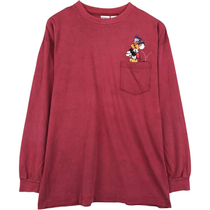 MICKEY MOUSE & DONALD DUCK Long-Sleeve T-Shirt (Men's XL equivalent) cotton burgundy type Vintage Second Hand
