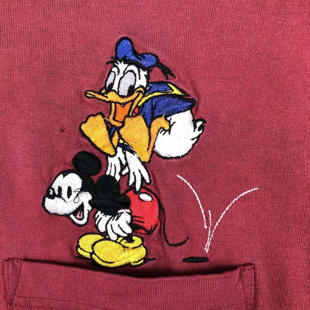MICKEY MOUSE & DONALD DUCK Long-Sleeve T-Shirt (Men's XL equivalent) cotton burgundy type Vintage Second Hand