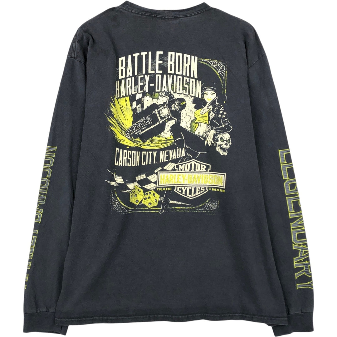 Harley-Davidson Motorcycle Long-Sleeve T-Shirt (Men's Size L) unclear black type Vintage Second Hand