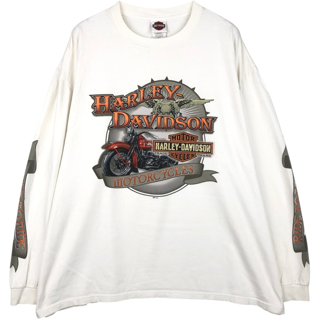 Harley-Davidson Eagle Pattern Motorcycle Long Sleeve T-Shirt, Men's XXL cotton white type Vintage Second Hand