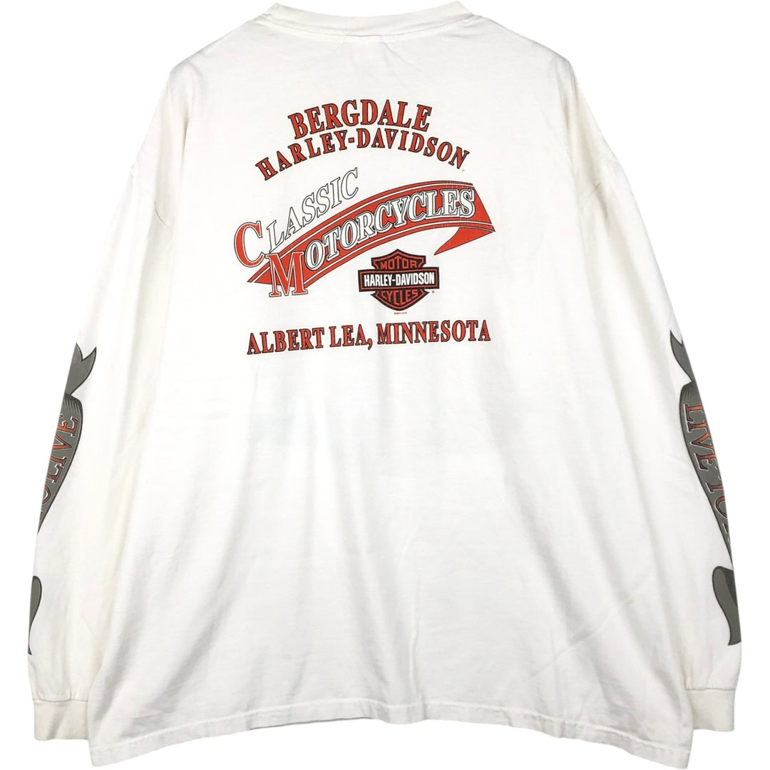 Harley-Davidson Eagle Pattern Motorcycle Long Sleeve T-Shirt, Men's XXL cotton white type Vintage Second Hand