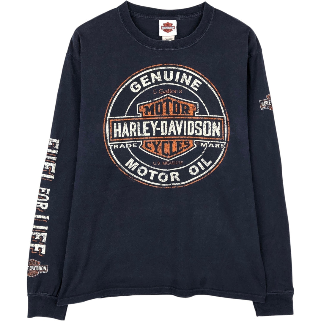 Harley-Davidson Motorcycle Long Sleeve T-Shirt, Men's Size Medium cotton navy blue type Vintage Second Hand