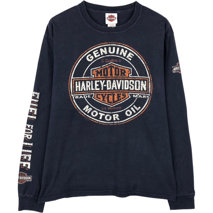 Harley-Davidson Motorcycle Long Sleeve T-Shirt, Men's Size Medium cotton navy blue type Vintage Second Hand