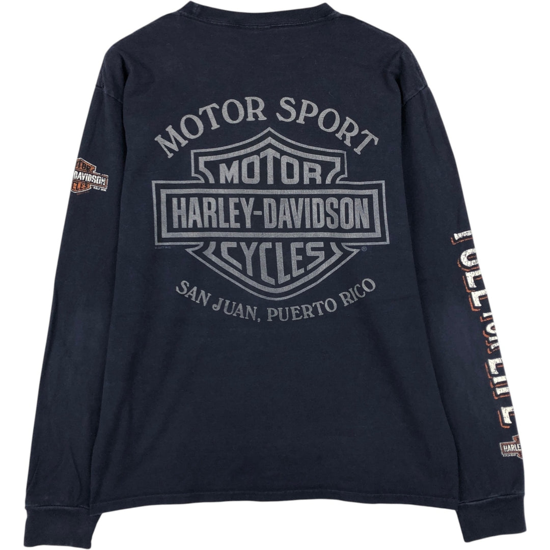 Harley-Davidson Motorcycle Long Sleeve T-Shirt, Men's Size Medium cotton navy blue type Vintage Second Hand