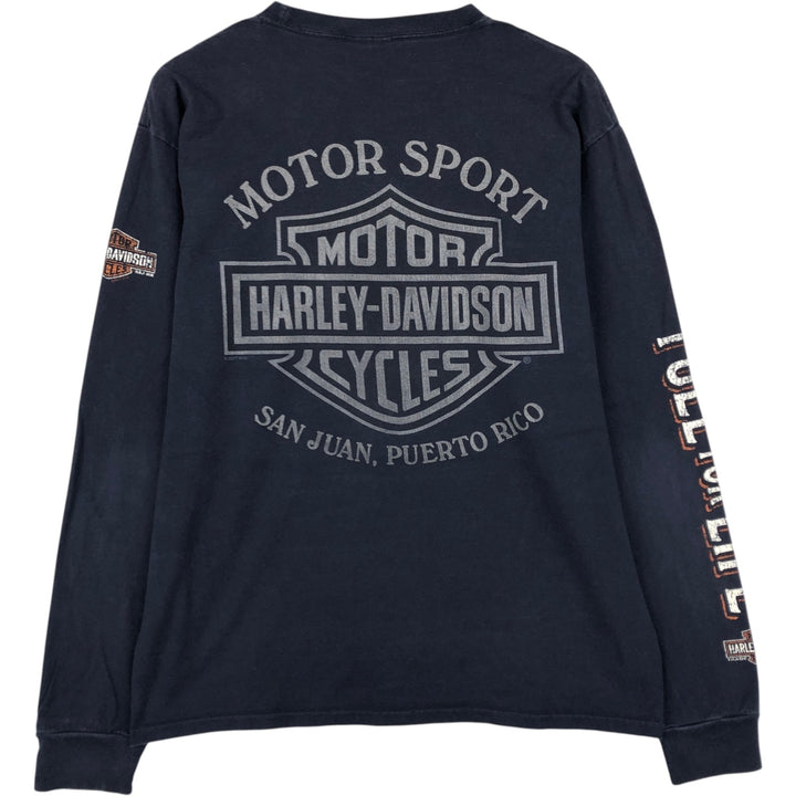 Harley-Davidson Motorcycle Long Sleeve T-Shirt, Men's Size Medium cotton navy blue type Vintage Second Hand