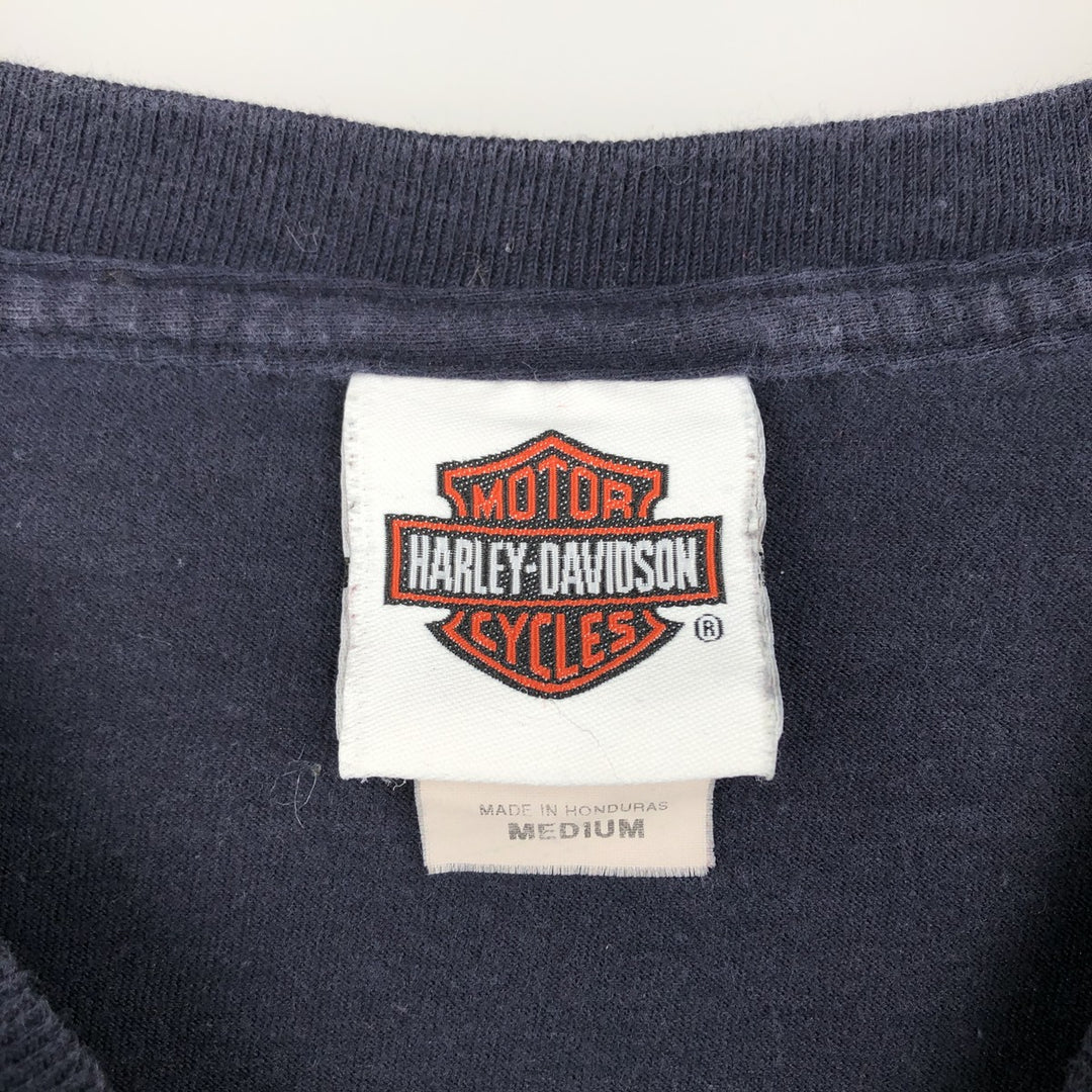 Harley-Davidson Motorcycle Long Sleeve T-Shirt, Men's Size Medium cotton navy blue type Vintage Second Hand
