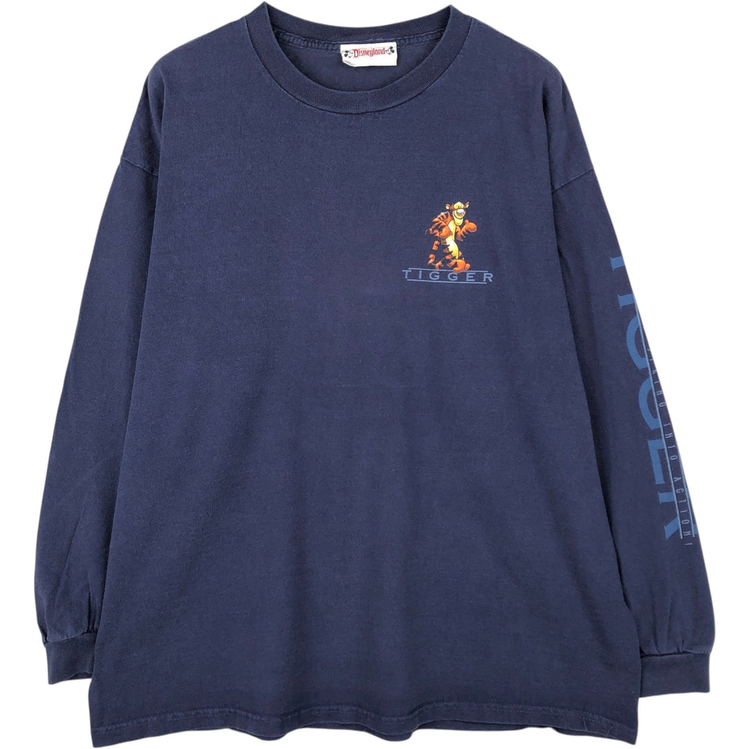 90'S Disneyland Tiger Character Print Long-Sleeve T-Shirt, Made in USA, Men's Size XL (Equivalent), Vintage cotton navy blue type Vintage Second Hand