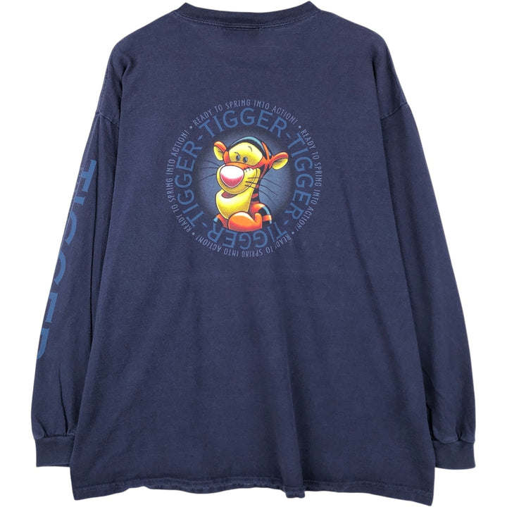 90'S Disneyland Tiger Character Print Long-Sleeve T-Shirt, Made in USA, Men's Size XL (Equivalent), Vintage cotton navy blue type Vintage Second Hand