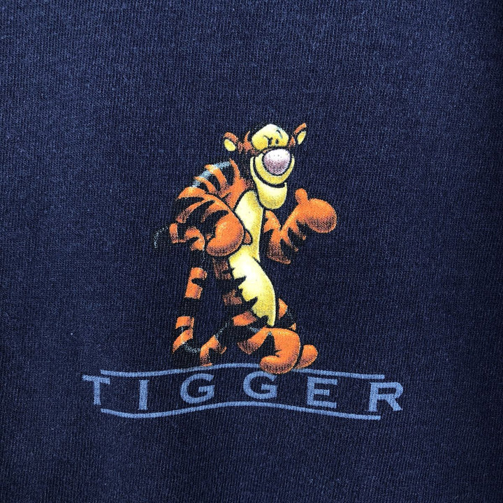 90'S Disneyland Tiger Character Print Long-Sleeve T-Shirt, Made in USA, Men's Size XL (Equivalent), Vintage cotton navy blue type Vintage Second Hand