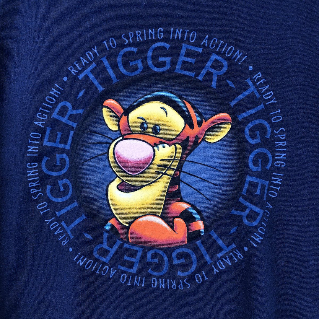 90'S Disneyland Tiger Character Print Long-Sleeve T-Shirt, Made in USA, Men's Size XL (Equivalent), Vintage cotton navy blue type Vintage Second Hand