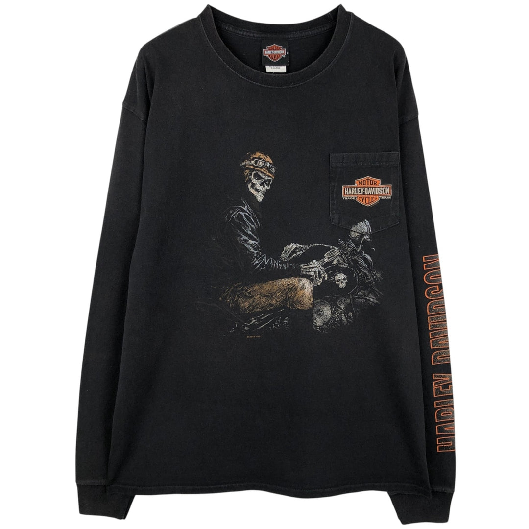 Harley-Davidson Skull Pattern Motorcycle Long Sleeve T-Shirt, Men's Size XL cotton black type Vintage Second Hand