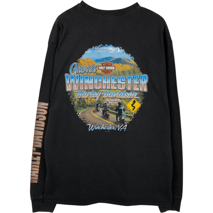 Harley-Davidson Skull Pattern Motorcycle Long Sleeve T-Shirt, Men's Size XL cotton black type Vintage Second Hand