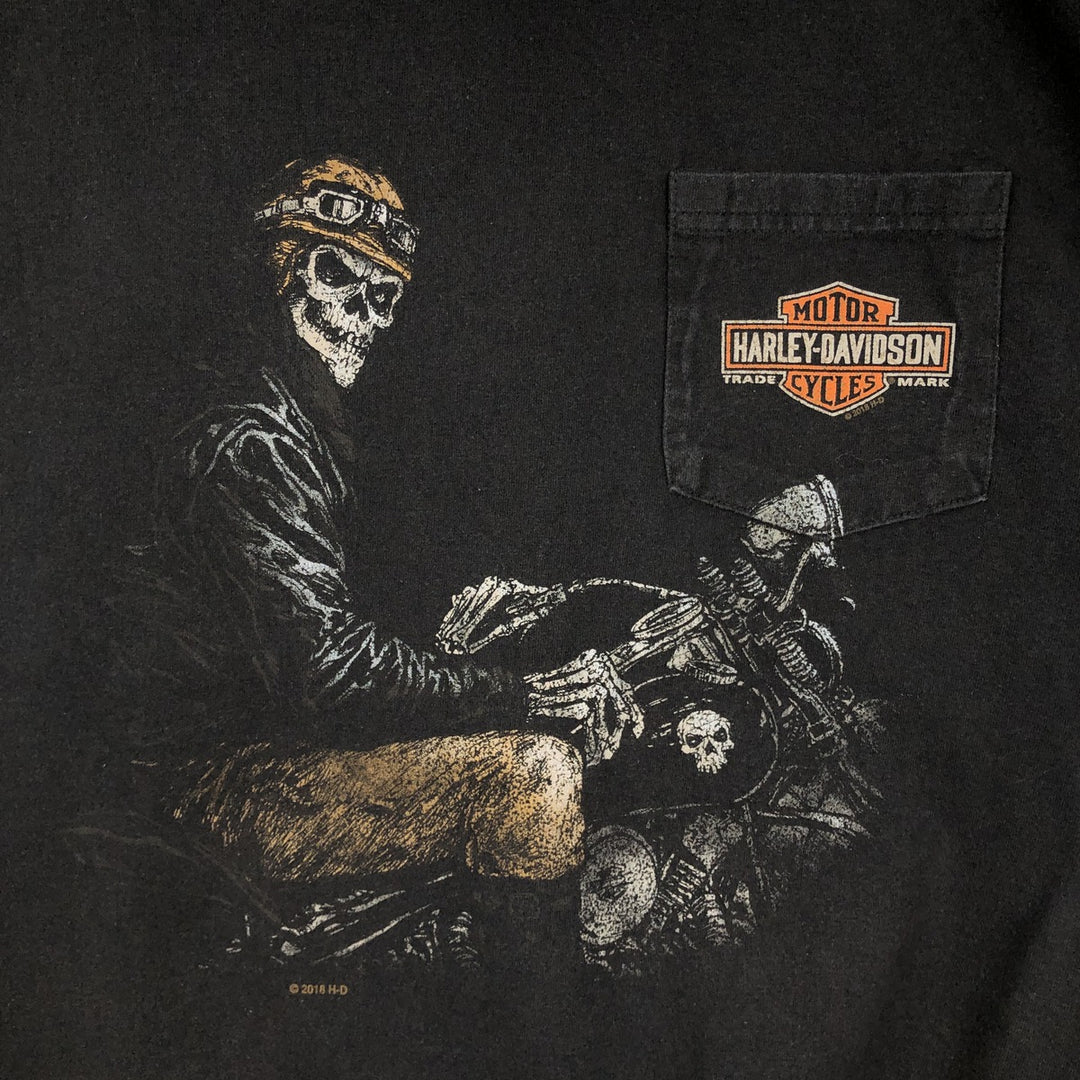 Harley-Davidson Skull Pattern Motorcycle Long Sleeve T-Shirt, Men's Size XL cotton black type Vintage Second Hand