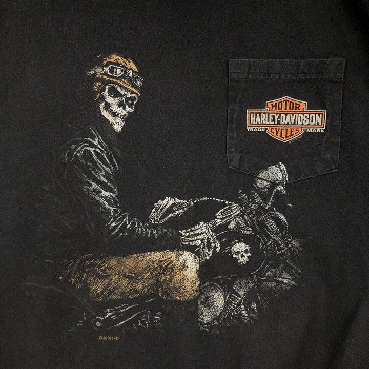 Harley-Davidson Skull Pattern Motorcycle Long Sleeve T-Shirt, Men's Size XL cotton black type Vintage Second Hand