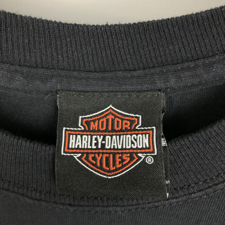 Harley-Davidson Skull Pattern Motorcycle Long-Sleeve T-Shirt (Men's Size L) cotton black type Vintage Second Hand
