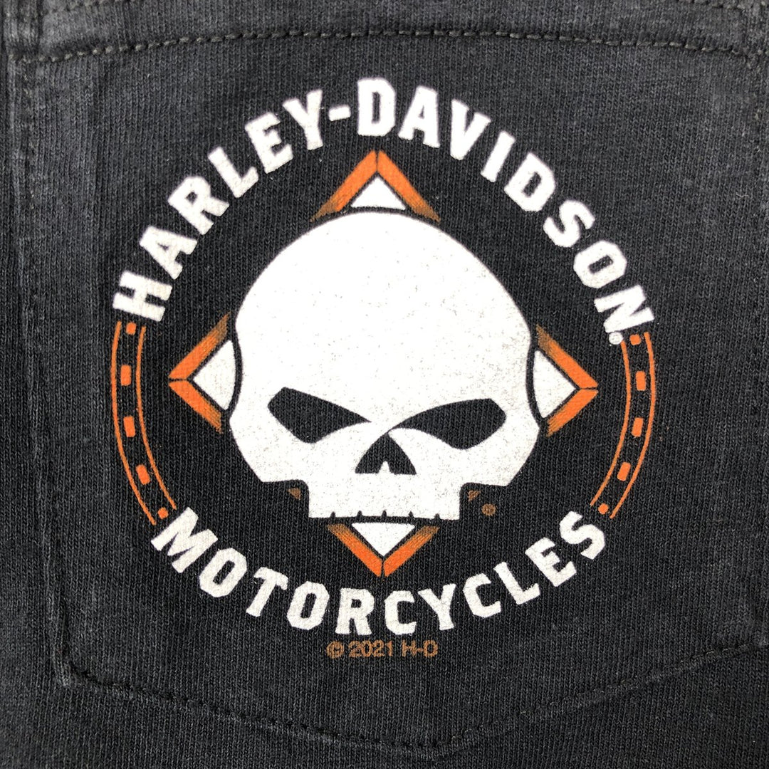 Harley-Davidson Skull Pattern Motorcycle Long-Sleeve T-Shirt (Men's Size L) cotton black type Vintage Second Hand