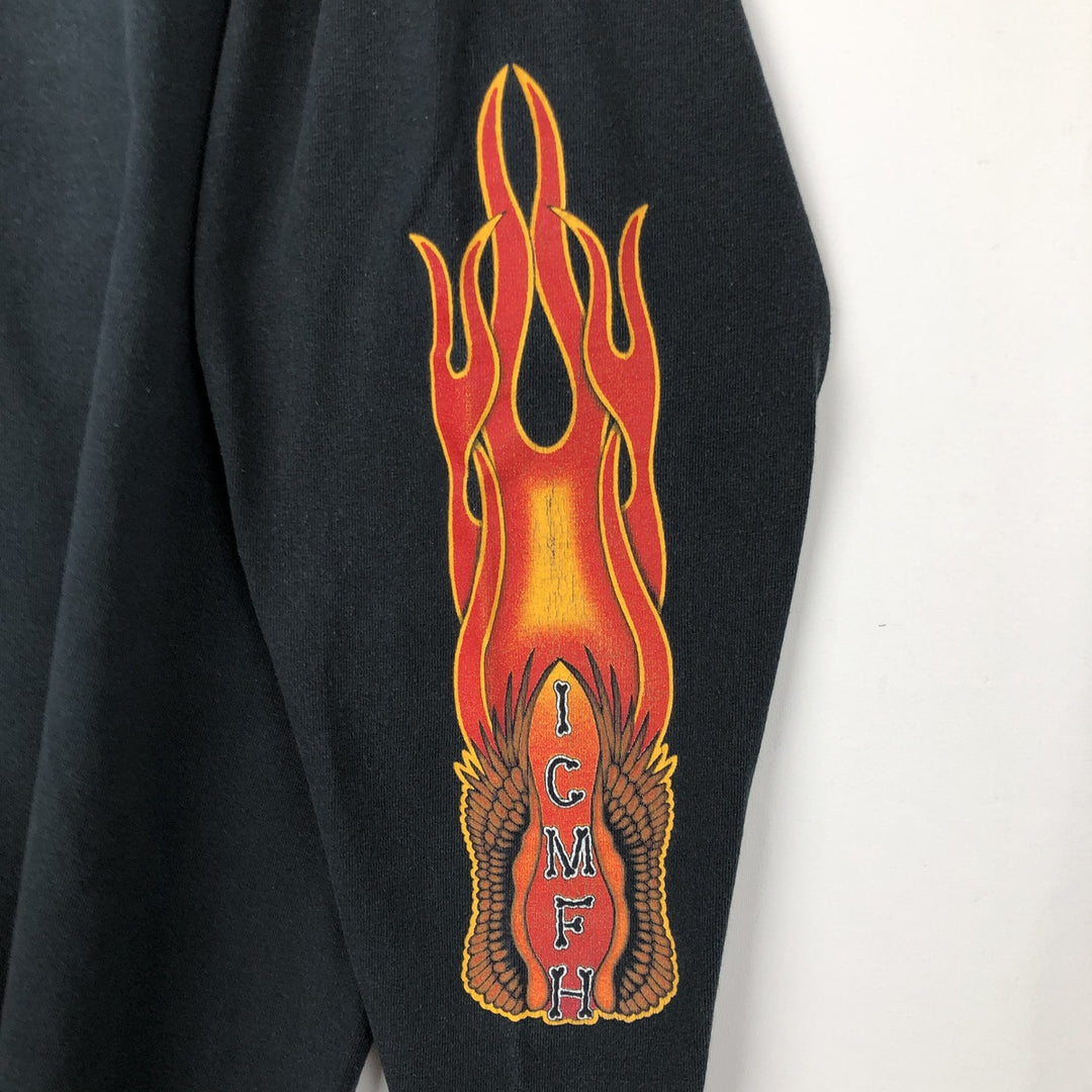 COTTON DELUXE Fire Pattern Skull Pattern Henley Neck Long-Sleeve T-Shirt (Men's XL equivalent) Vintage cotton navy blue type Vintage Second Hand