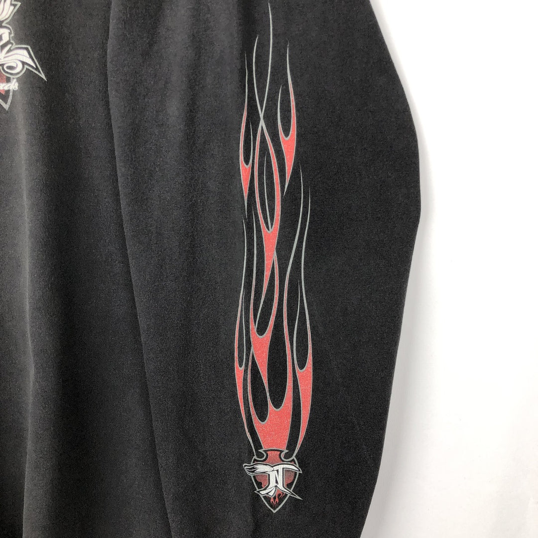 Delta Native Fire Pattern Boat Neck Long-Sleeve T-Shirt, Made in USA, Men's Size L (approx.) cotton black type Vintage Second Hand