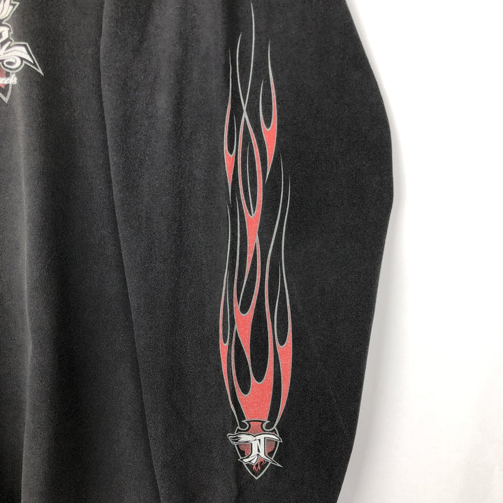 Delta Native Fire Pattern Boat Neck Long-Sleeve T-Shirt, Made in USA, Men's Size L (approx.) cotton black type Vintage Second Hand