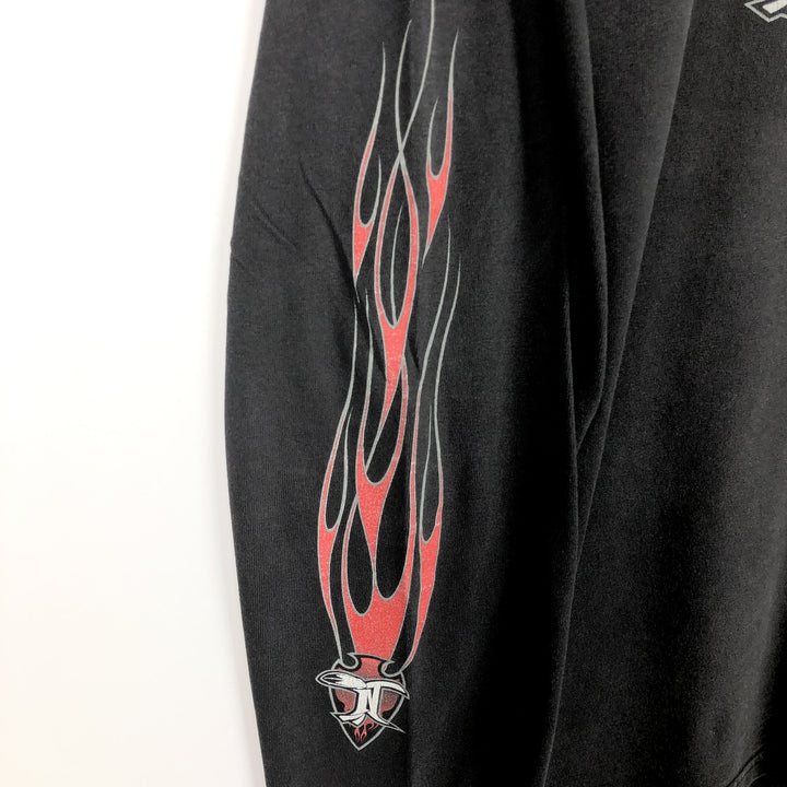Delta Native Fire Pattern Boat Neck Long-Sleeve T-Shirt, Made in USA, Men's Size L (approx.) cotton black type Vintage Second Hand
