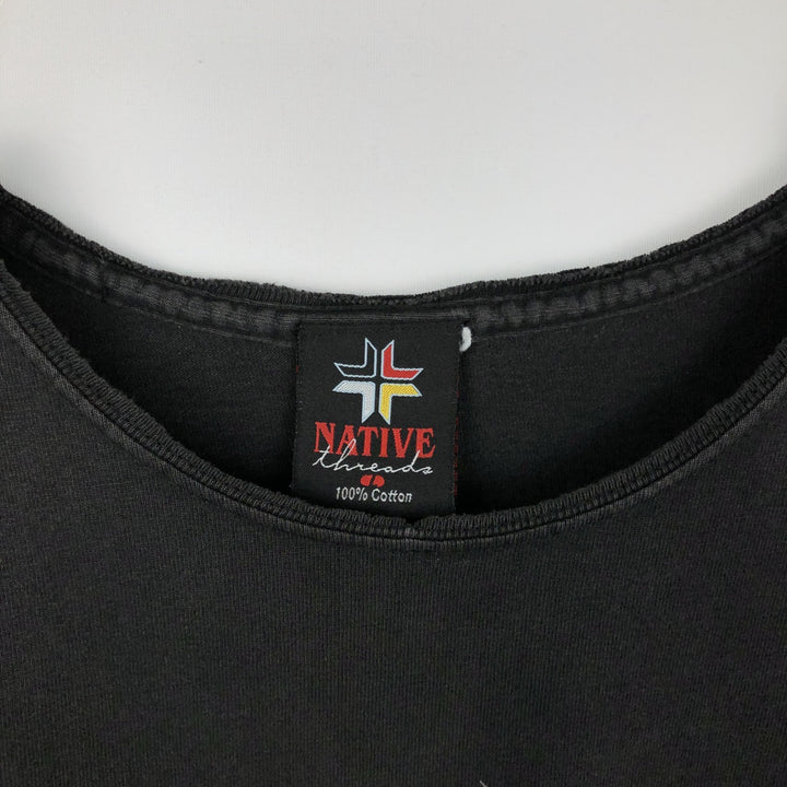 Delta Native Fire Pattern Boat Neck Long-Sleeve T-Shirt, Made in USA, Men's Size L (approx.) cotton black type Vintage Second Hand