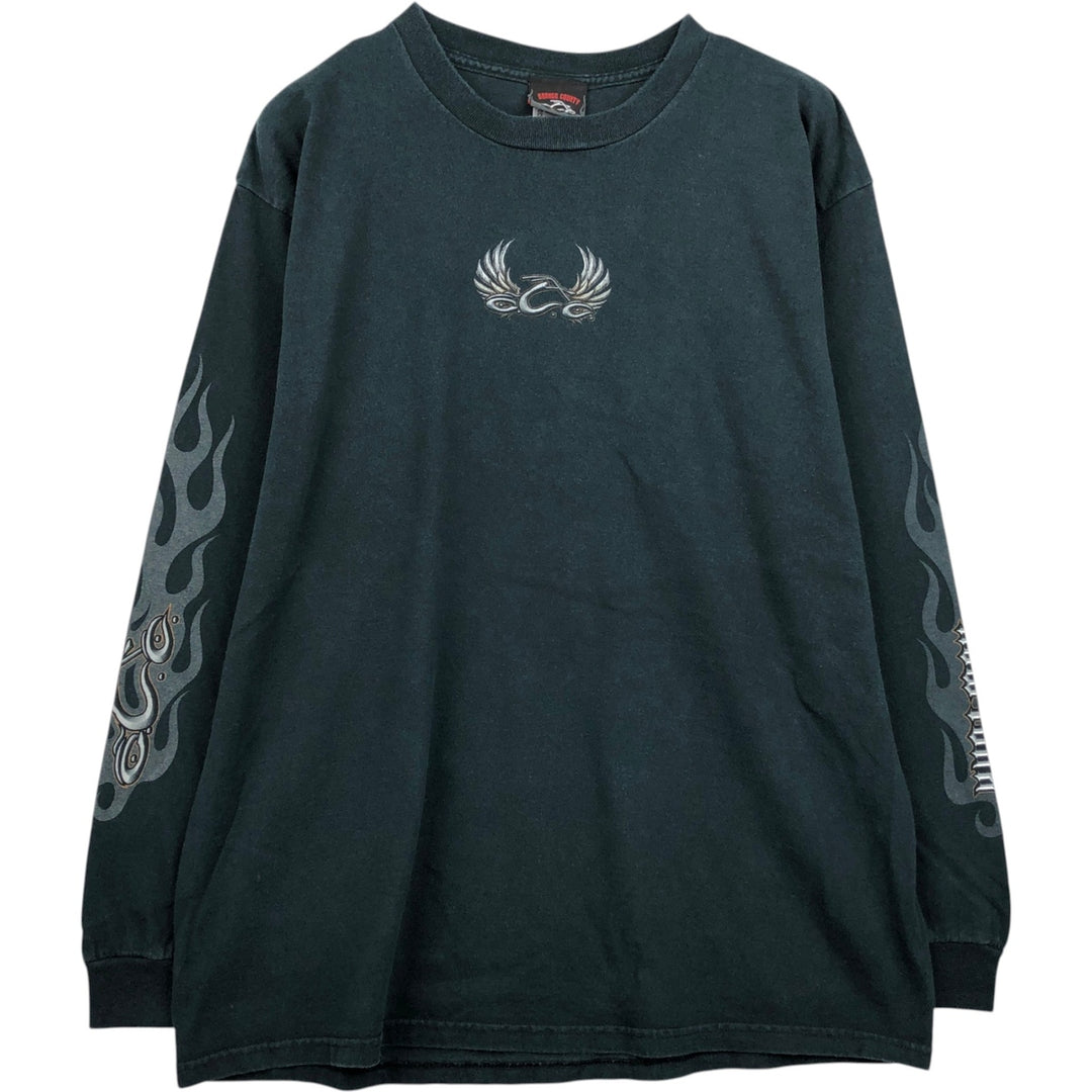 ORANGE COUNTY CHOPPERS Fire Pattern Motorcycle Long-Sleeve T-Shirt (Men's XL equivalent) cotton black type Vintage Second Hand