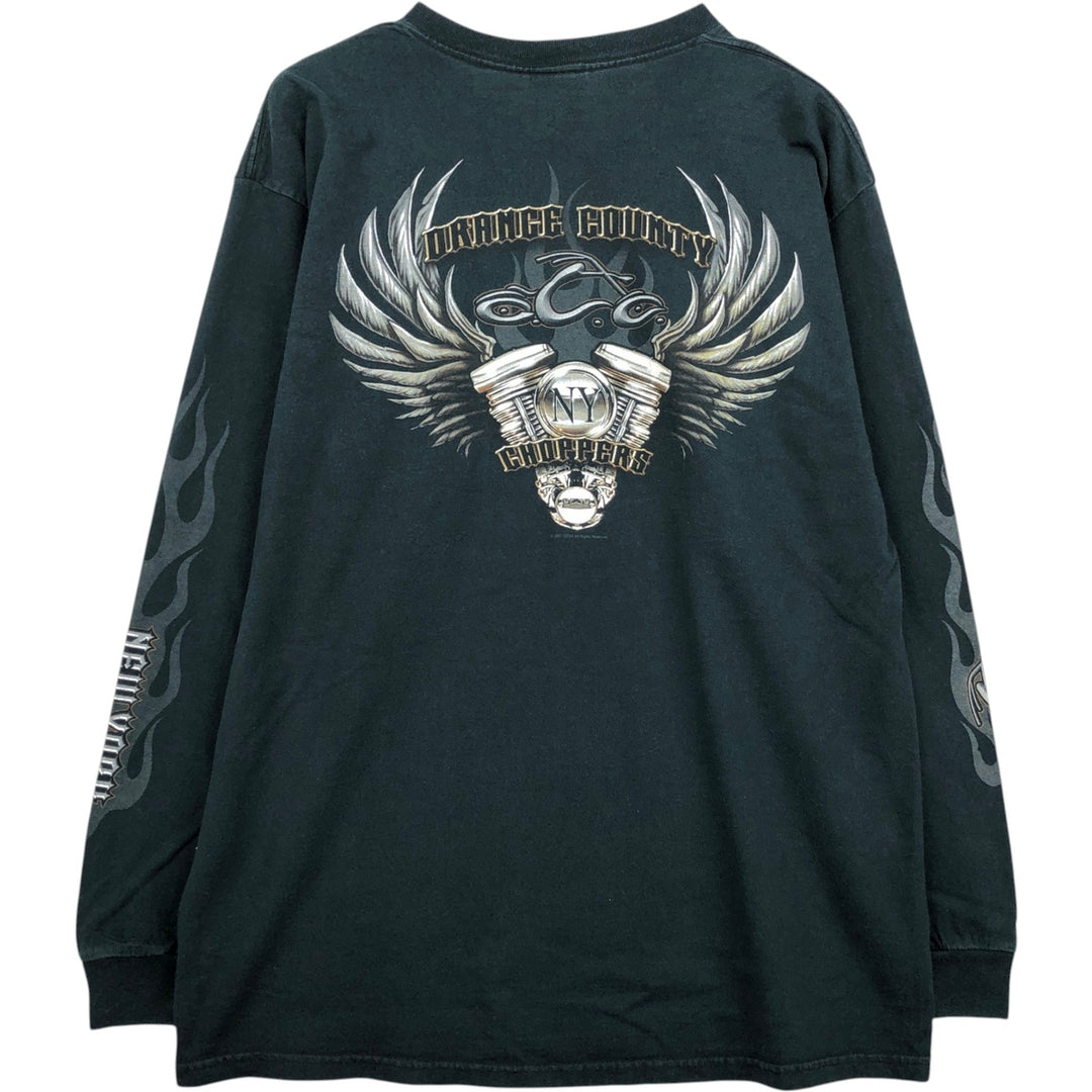 ORANGE COUNTY CHOPPERS Fire Pattern Motorcycle Long-Sleeve T-Shirt (Men's XL equivalent) cotton black type Vintage Second Hand