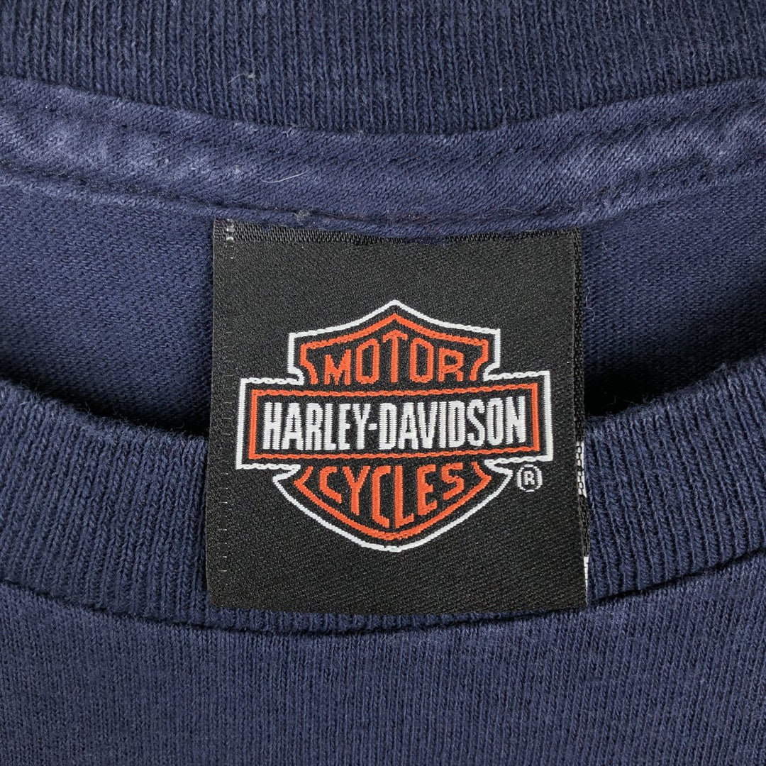 Harley-Davidson Skull Pattern Motorcycle Long Sleeve T-Shirt, Men's Size L cotton navy blue type Vintage Second Hand